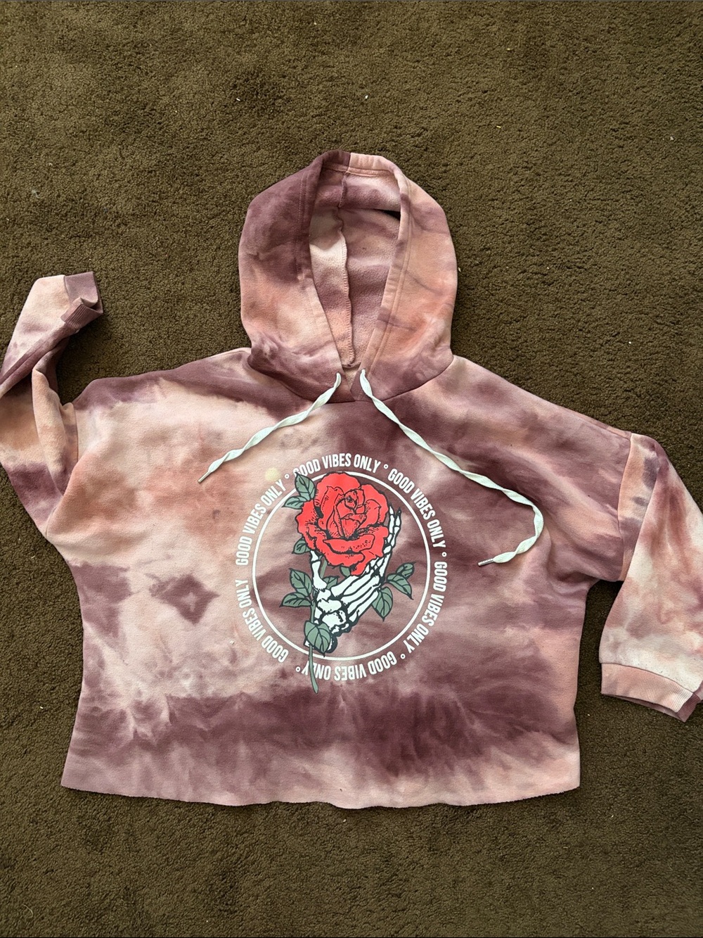 Tie-Dye Rose Graphic Hoodie Sweatshirt - Mauve Pink
